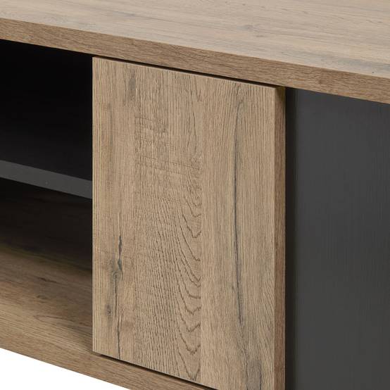 Meuble TV 2 Portes Effet Bois Naturel et Noir - CARSON - Image 9