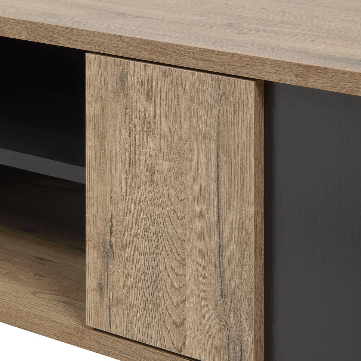 Meuble TV 2 Portes Effet Bois Naturel et Noir - CARSON - Image 9