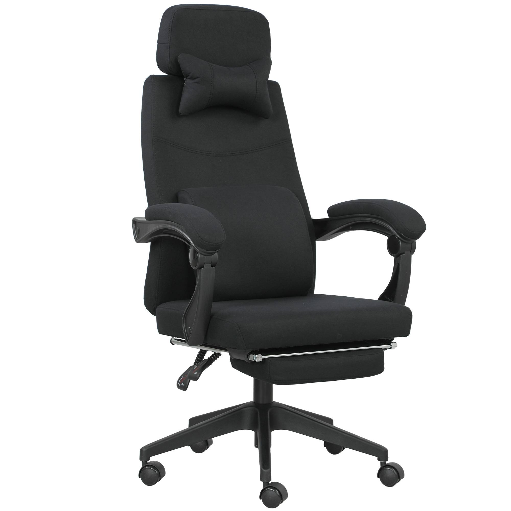 Sans Marque - Fauteuil de bureau chaise de bureau grand confort dossier réglable repose-pied roulettes 360° lin 62 x 68 x 127 cm noir - Image 1