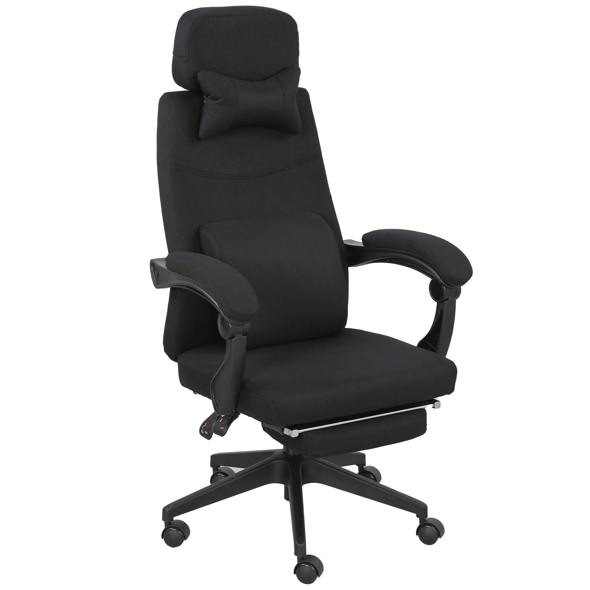 Sans Marque - Fauteuil de bureau chaise de bureau grand confort dossier réglable repose-pied roulettes 360° lin 62 x 68 x 127 cm noir - Image 2