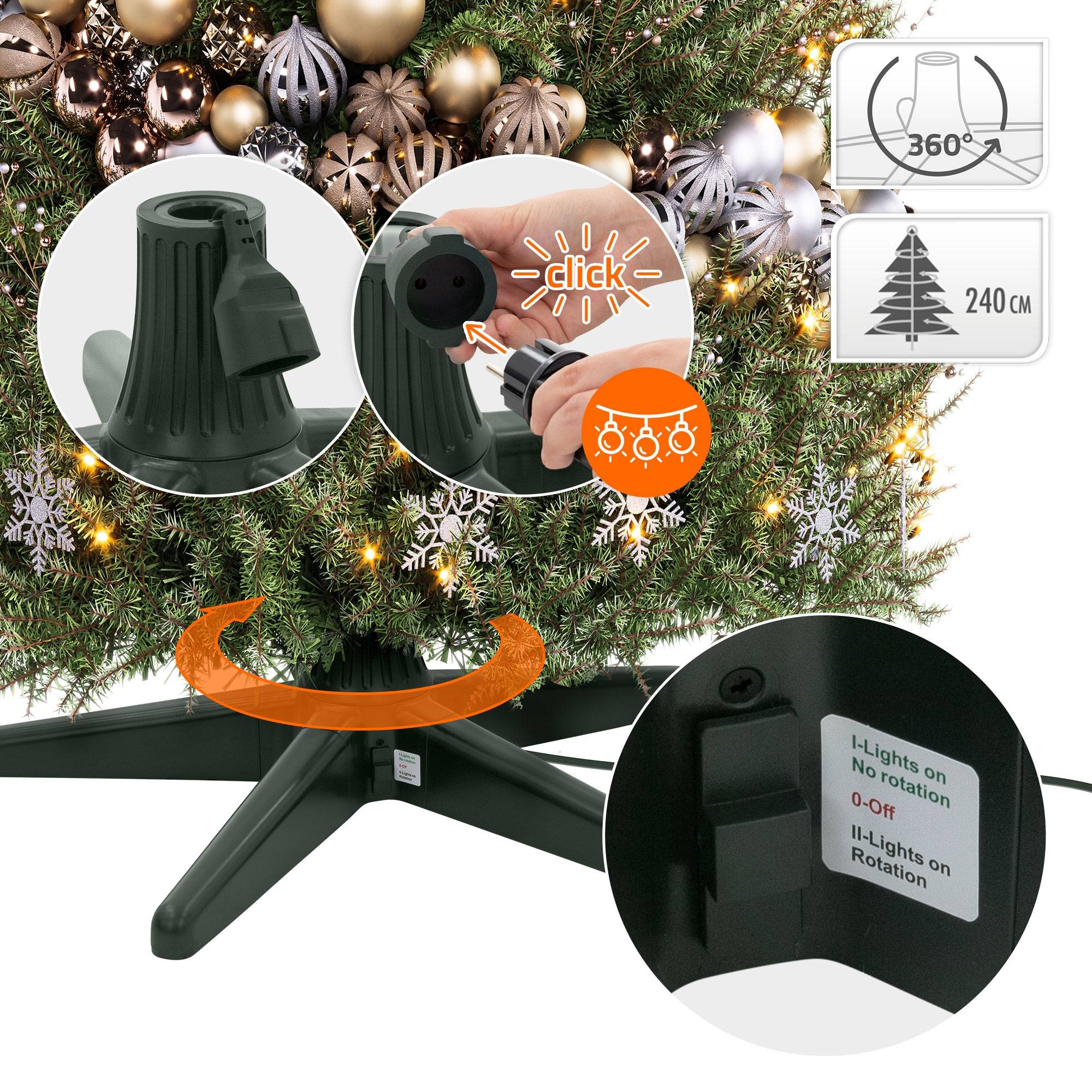 Ecd-Germany - Support de sapin de Noël électrique rotatif 360°, pied réglable et stable, base tournante pour arbre artificiel jusqu'à 2,4 m et 35 kg, 3 adaptateurs - Image 4