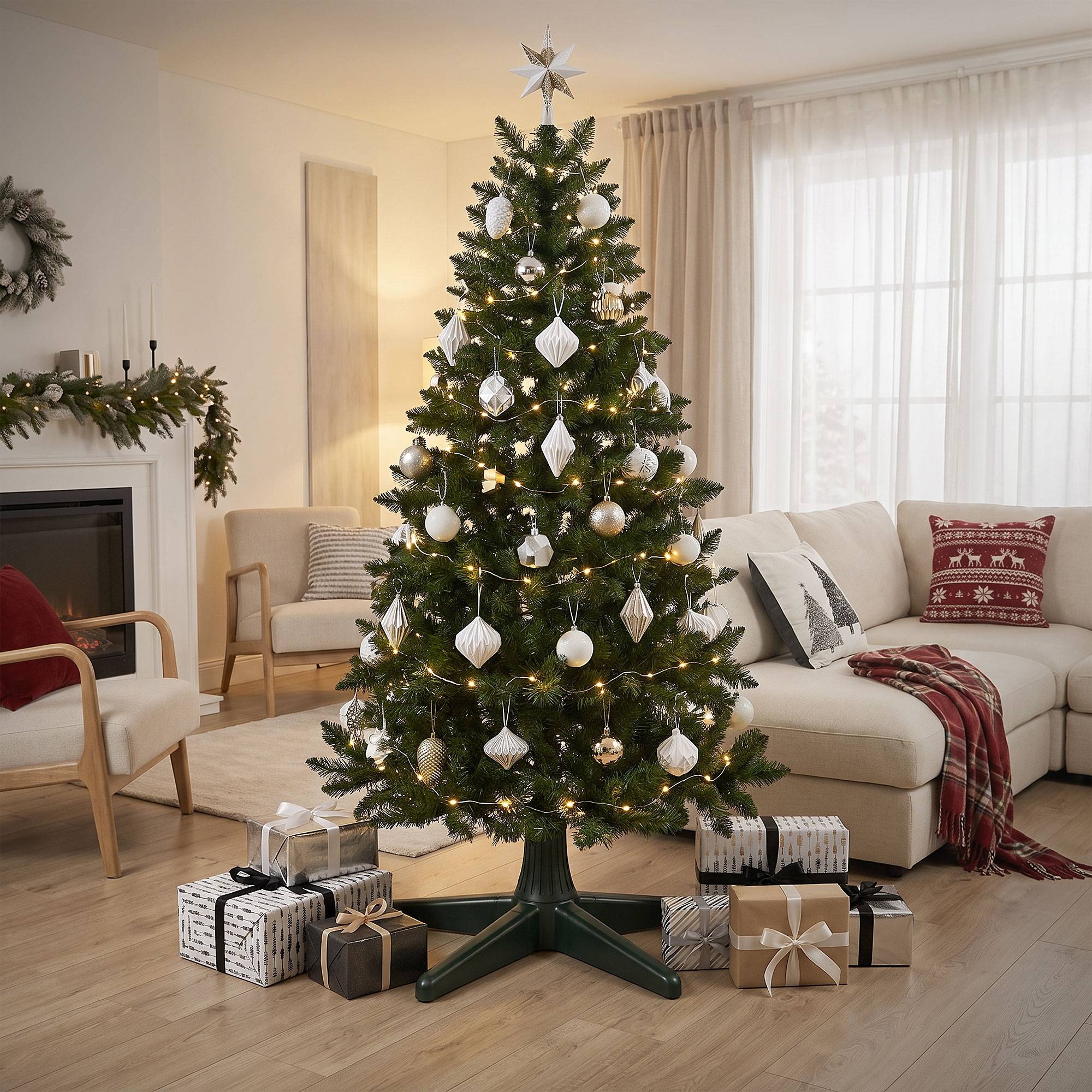 Ecd-Germany - Support de sapin de Noël électrique rotatif 360°, pied réglable et stable, base tournante pour arbre artificiel jusqu'à 2,4 m et 35 kg, 3 adaptateurs - Image 8
