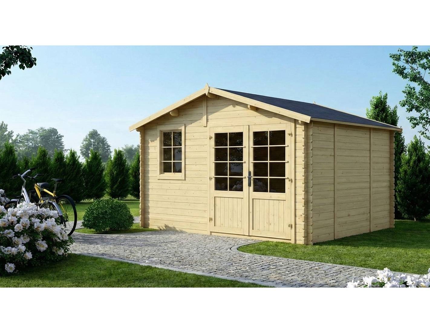 Altanka - Abri de jardin en bois - 12m2 - 4x3m - Ep. 28mm - Couleur: naturel - DOM710 - ALTANKA - Image 1