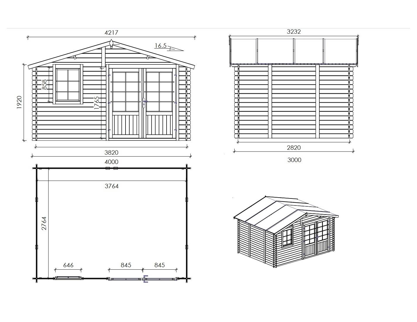 Altanka - Abri de jardin en bois - 12m2 - 4x3m - Ep. 28mm - Couleur: naturel - DOM710 - ALTANKA - Image 3