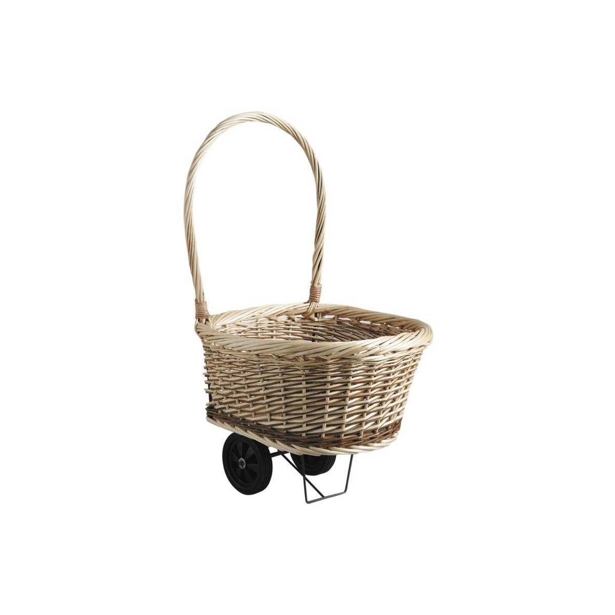Aubry Gaspard - Chariot en osier brut et blanc sur roulettes - Image 1