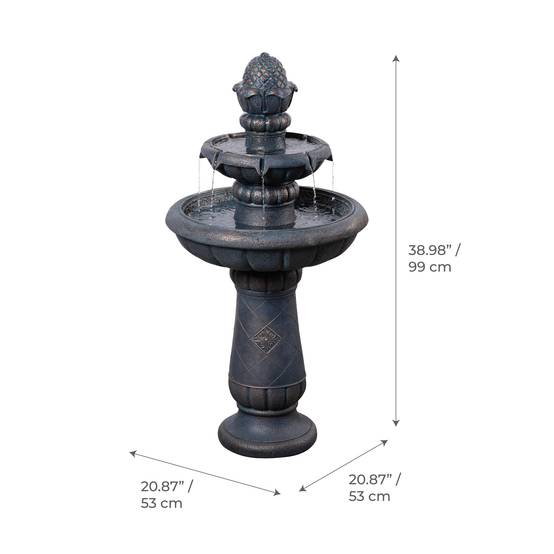 Fontaine bain d’oiseaux 2 niveaux finition pierre, 99cm, Gris, Teamson Home - Image 2