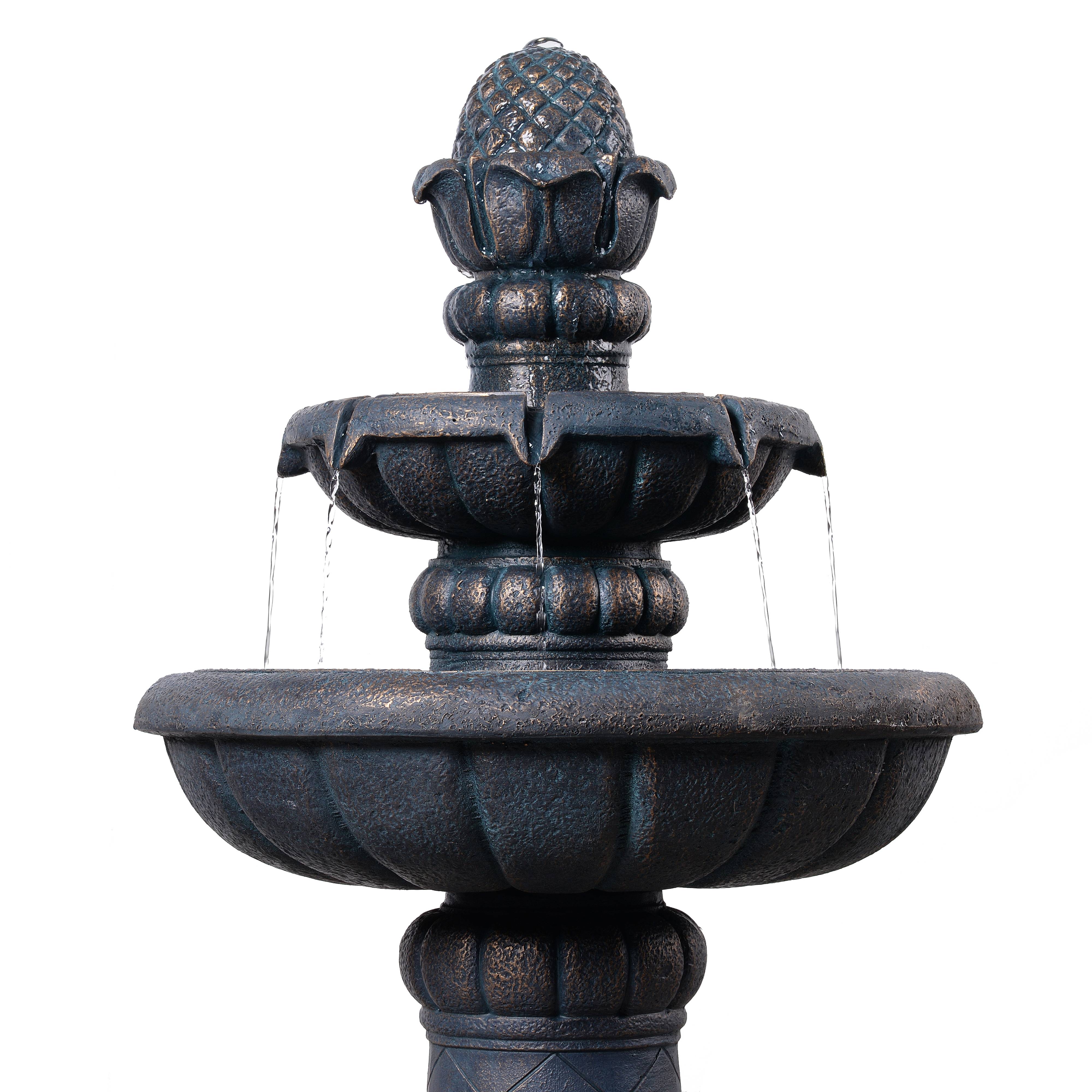 Fontaine bain d’oiseaux 2 niveaux finition pierre, 99cm, Gris, Teamson Home - Image 3