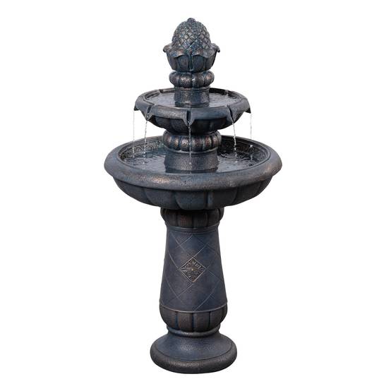 Fontaine bain d’oiseaux 2 niveaux finition pierre, 99cm, Gris, Teamson Home - Image 1