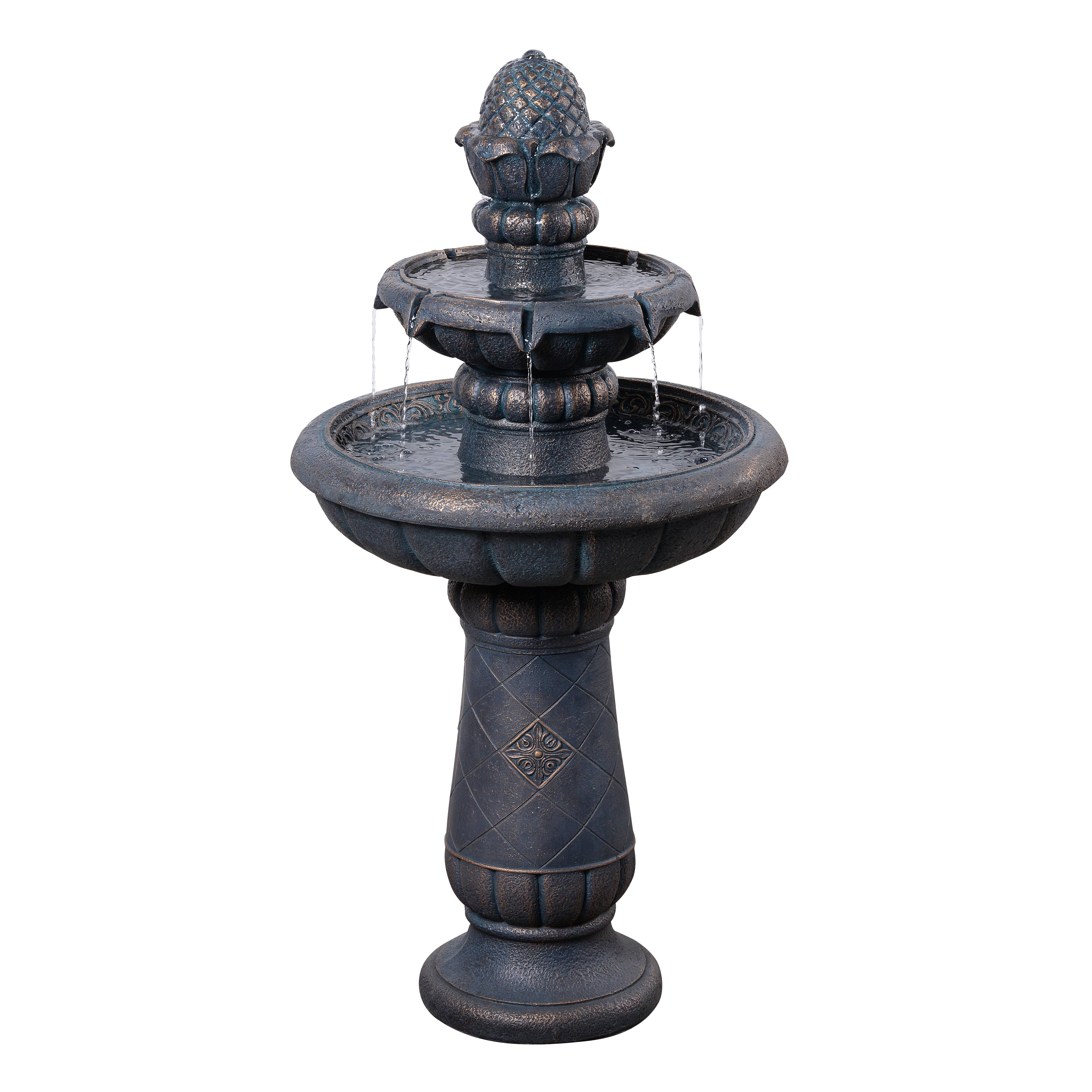 Fontaine bain d’oiseaux 2 niveaux finition pierre, 99cm, Gris, Teamson Home