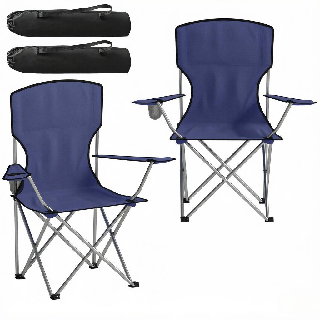 ComfortXL - Lot de 2 chaises camping pliantes métal bleu marine gris argent porte-gobelet haut dossier - ComfortXL Outdoor Living - Image 7