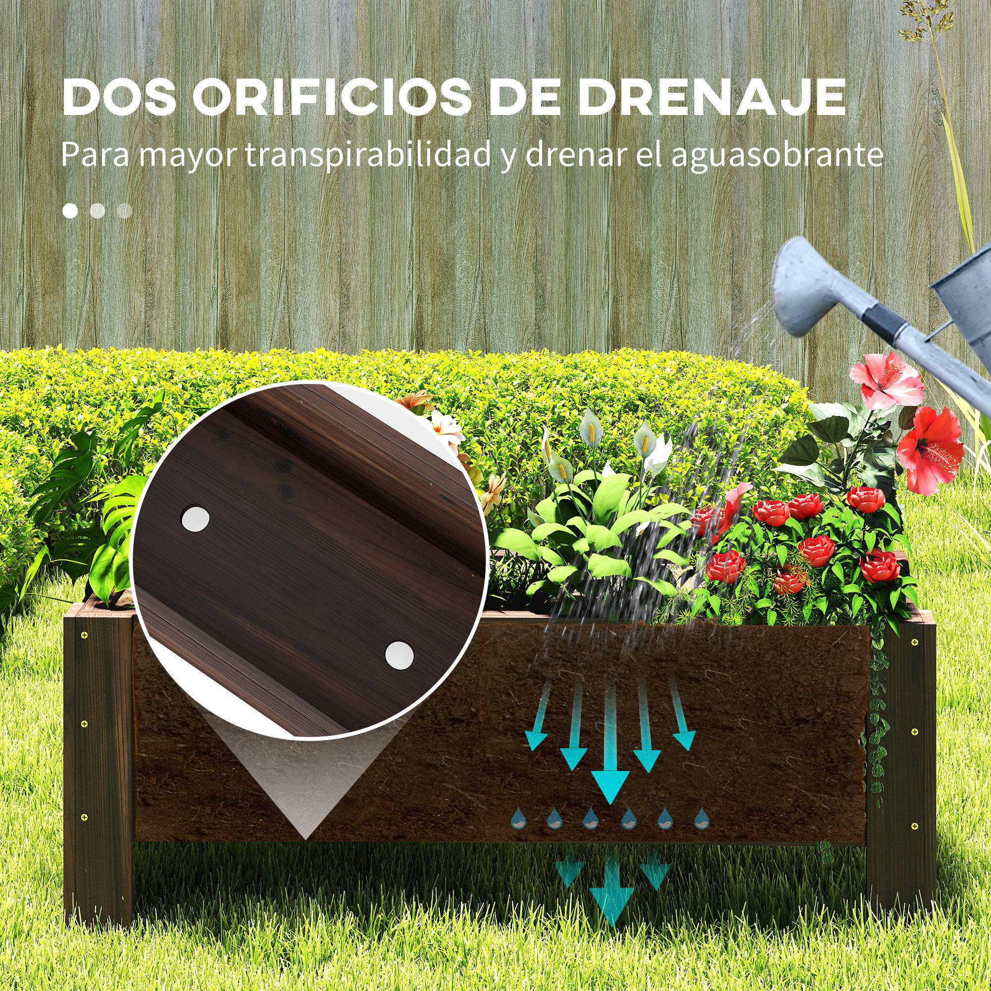 Jardinière en Bois Rectangulaire sur Pieds avec 2 Trous de Drainage, pour Fleurs et Plantes, 100 x 36,5 x 36 cm, Marron - Image 8