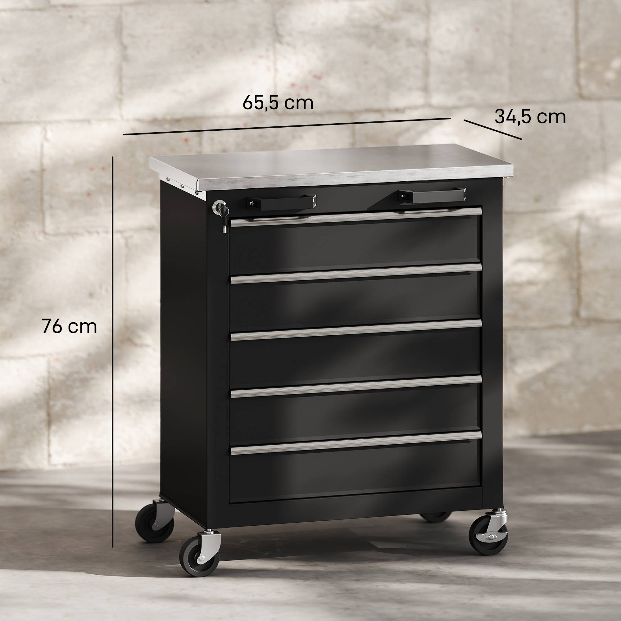 Sans Marque - Armoire à outils 5 tiroirs, caisse roulante, chariot acier, argent+noir - Image 5