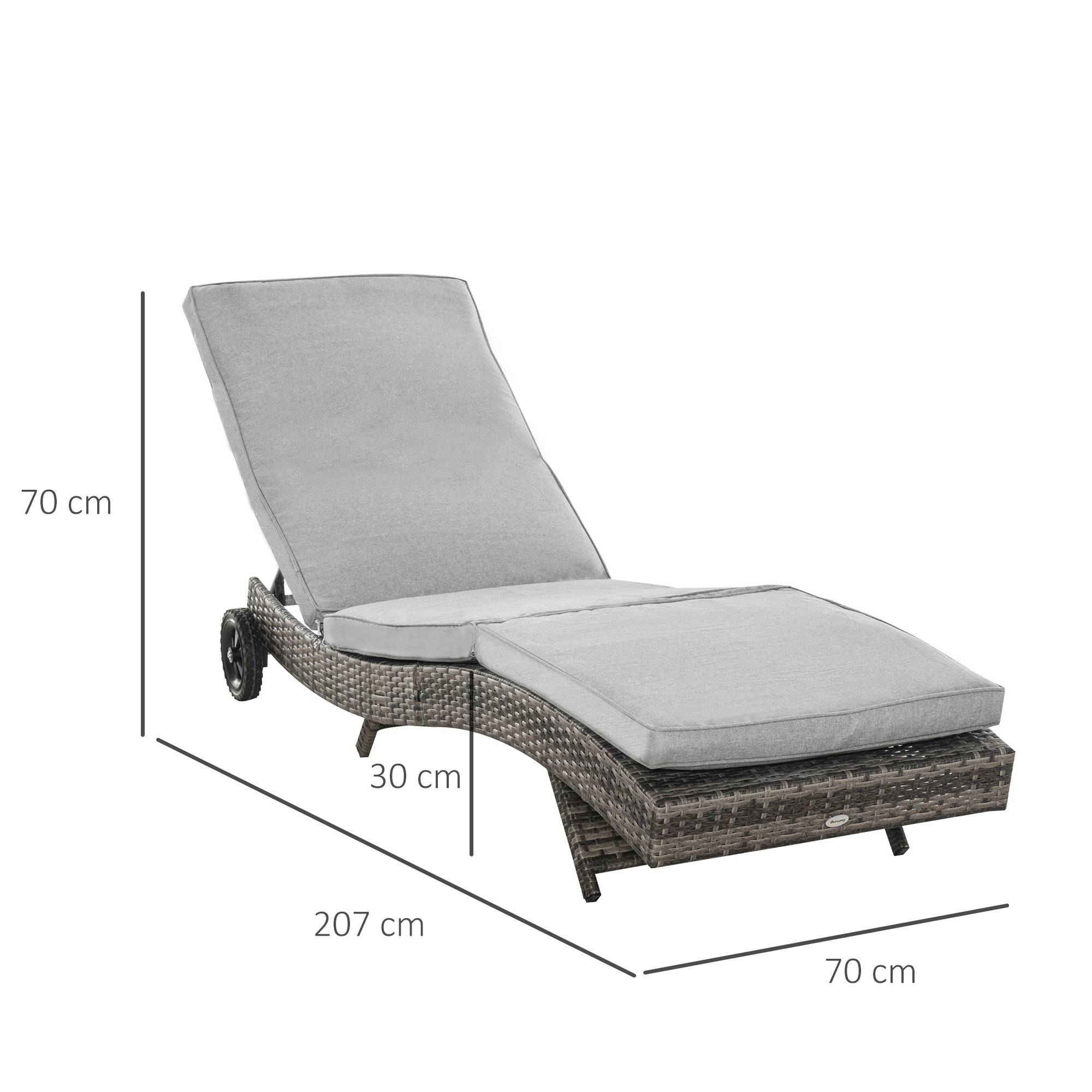 ComfortXL - Bain de soleil en résine tressée et métal gris 207 x 70 x 70 cm jardin terrasse dossier 5 positions et roues - Image 3