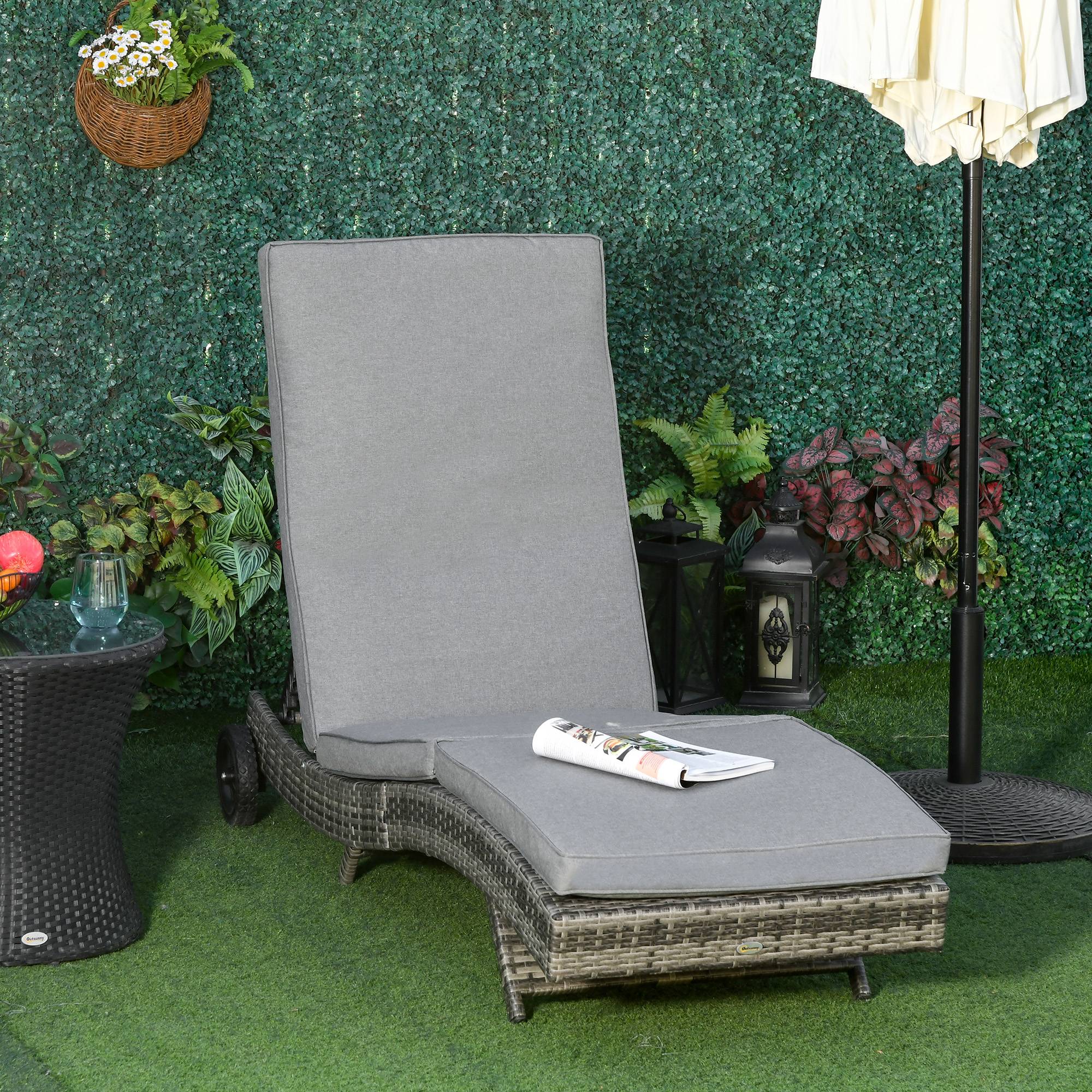 ComfortXL - Bain de soleil en résine tressée et métal gris 207 x 70 x 70 cm jardin terrasse dossier 5 positions et roues