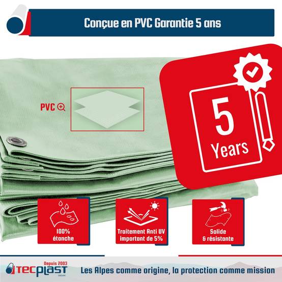 Bâche Bois 3,5x4 m LP506BO Vert Sauge - Garantie 5 ans - Bâche de protection étanche en PVC pour Bois de chauffage TECPLAST - Image 3
