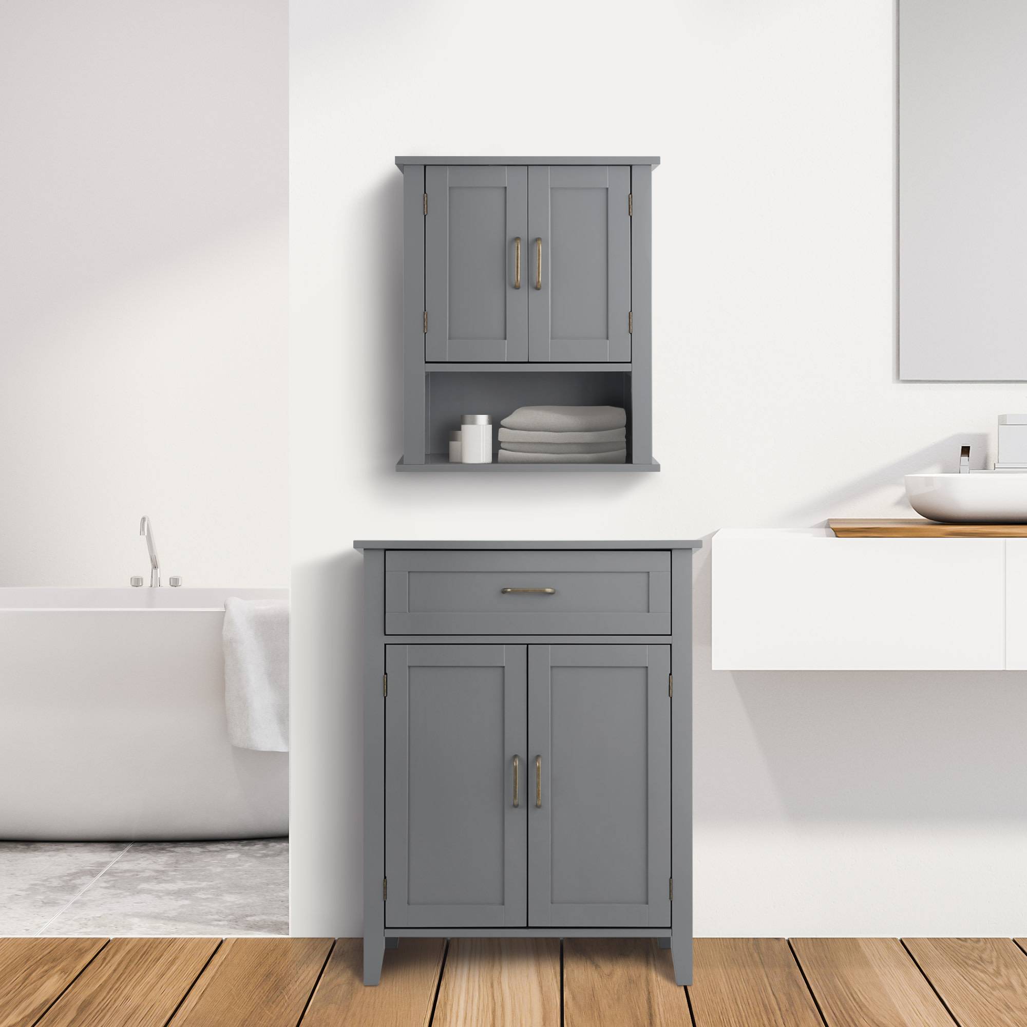 Teamson Home - Armoire murale de salle de bain effet bois gris étagère ouverte Teamson Home - Image 3