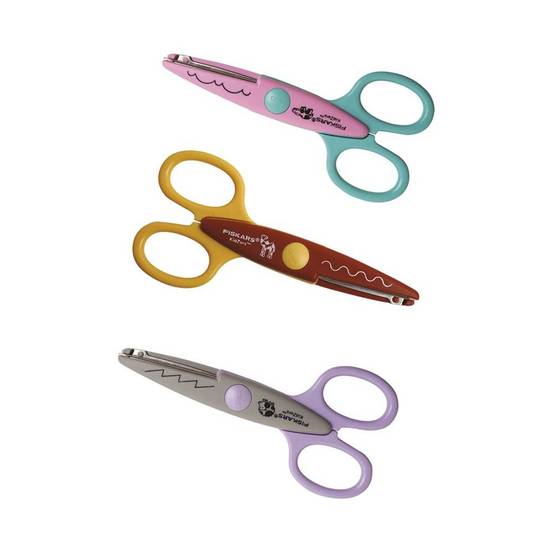 Fiskars - Pack de 3 ciseaux cranteurs Kidzors? Animaux du zoo