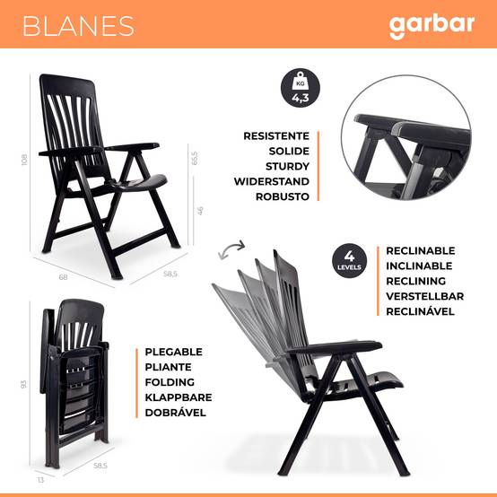 Set 4 sillas con brazos multiposiciones exterior blanco BLANES garbar - Image 2