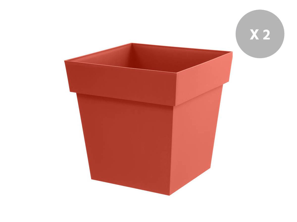 Eda - Lot de 2 pots de fleur carré Toscane 39 x 39 cm - 38 L - Orange terre battue - Eda