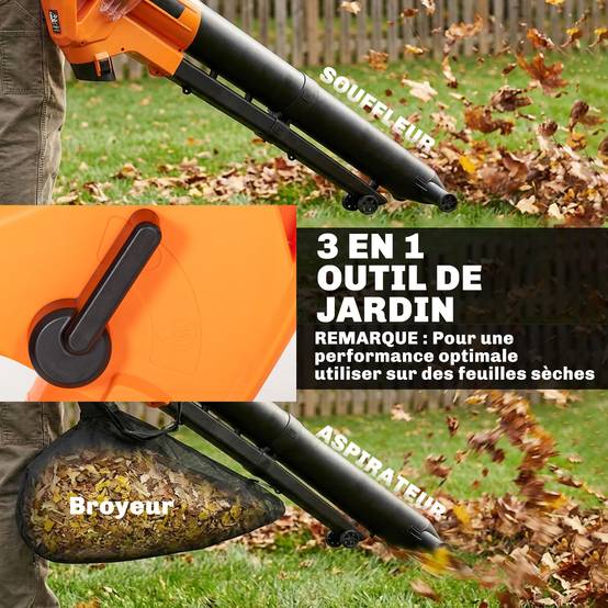 Aspirateur-souffleur de feuilles filaire 3000w 3-en-1 avec fonction broyage, sac de collecte 40l, 4 roues - Image 6