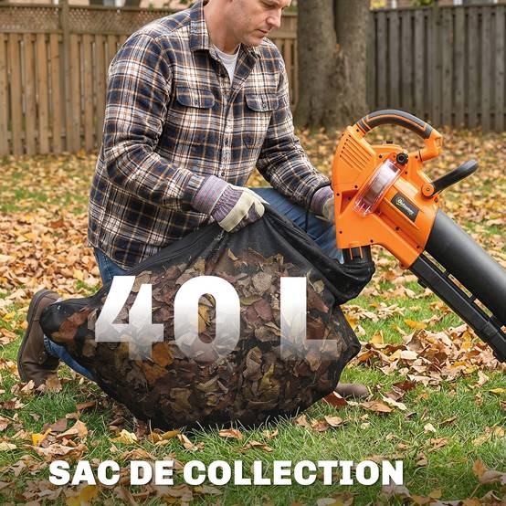 Aspirateur-souffleur de feuilles filaire 3000w 3-en-1 avec fonction broyage, sac de collecte 40l, 4 roues - Image 9