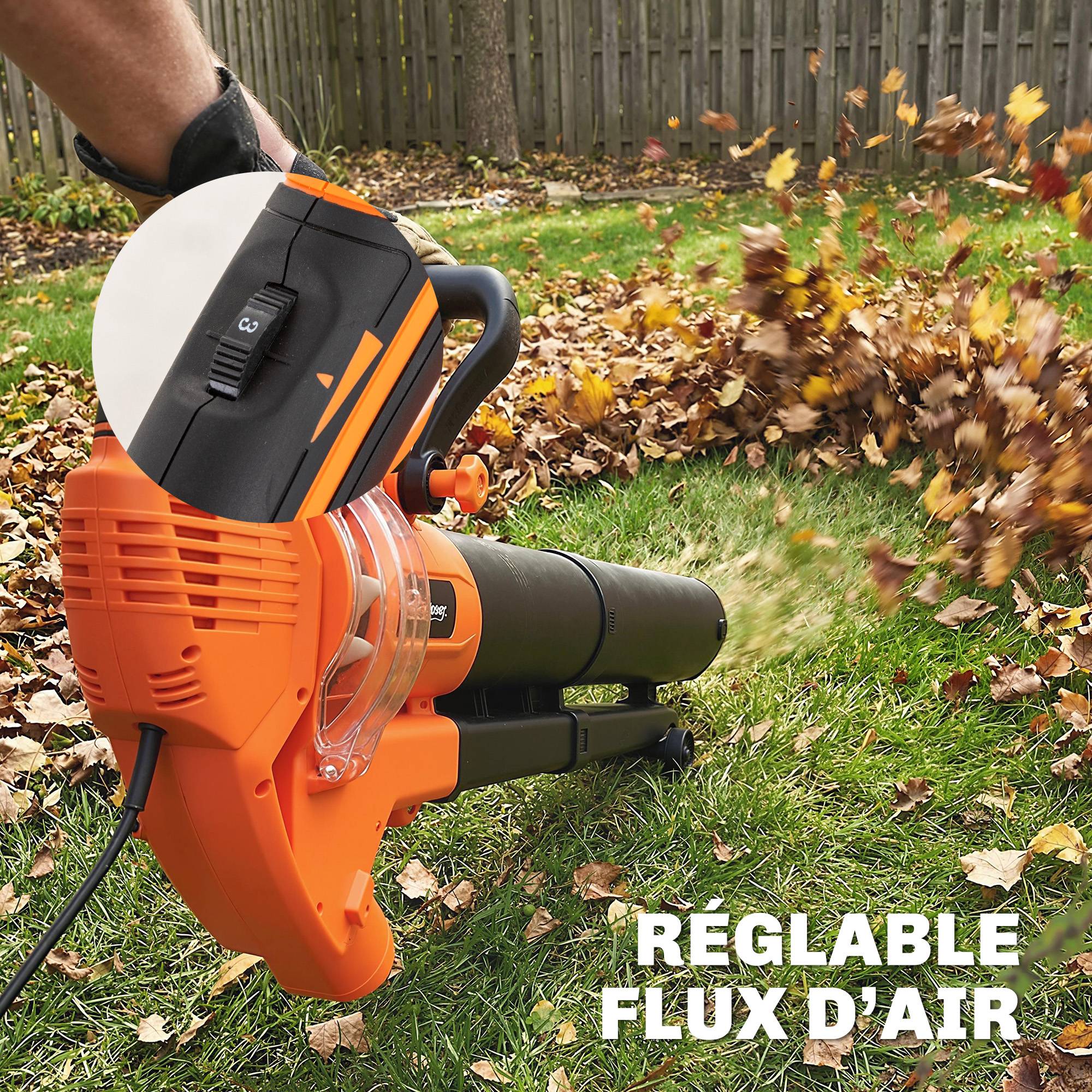Aspirateur-souffleur de feuilles filaire 3000w 3-en-1 avec fonction broyage, sac de collecte 40l, 4 roues - Image 8