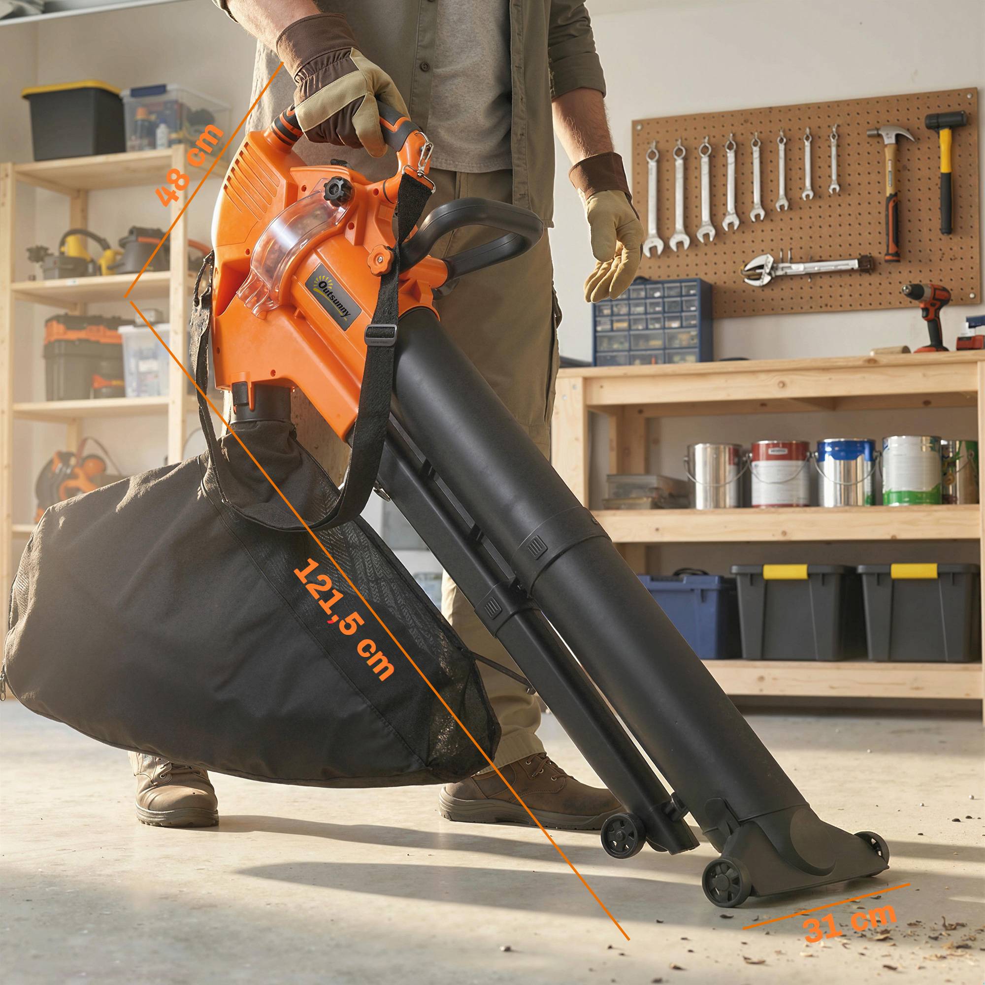Aspirateur-souffleur de feuilles filaire 3000w 3-en-1 avec fonction broyage, sac de collecte 40l, 4 roues - Image 5