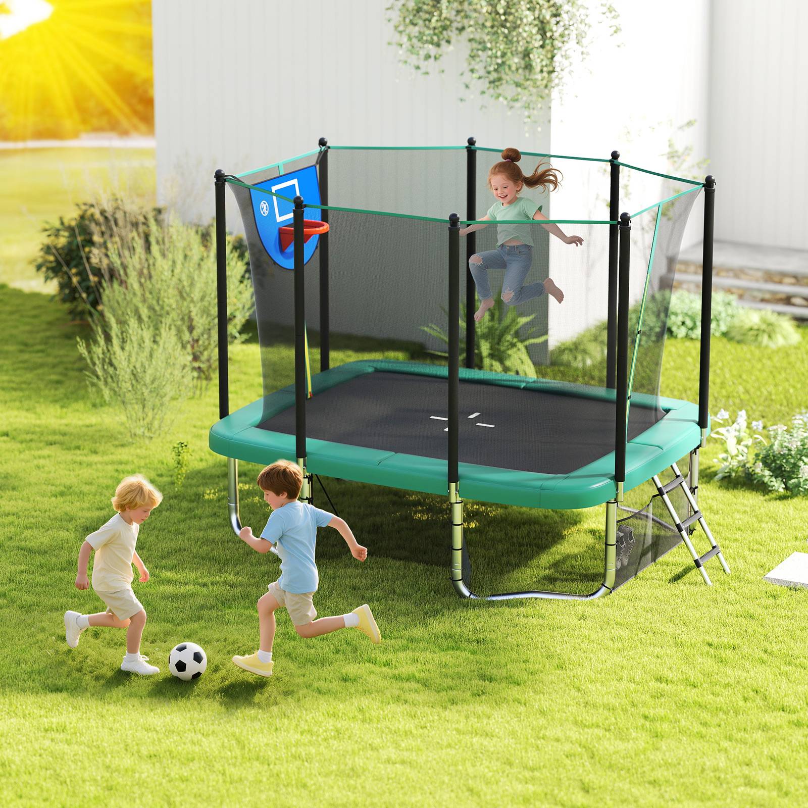 Trampoline 1,5 M Pour Enfants Avec Panier De Basket, Balançoire, Filet De Sécurité – Intérieur/extérieur, Dès 1 An, Charge Max 200 Kg !