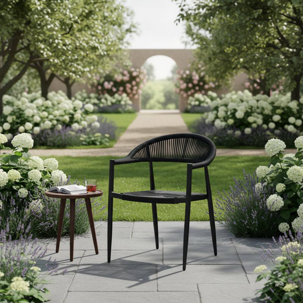 Fauteuil aluminium noir et corde tressée noire Casamance - Gecko Jardin - Image 1