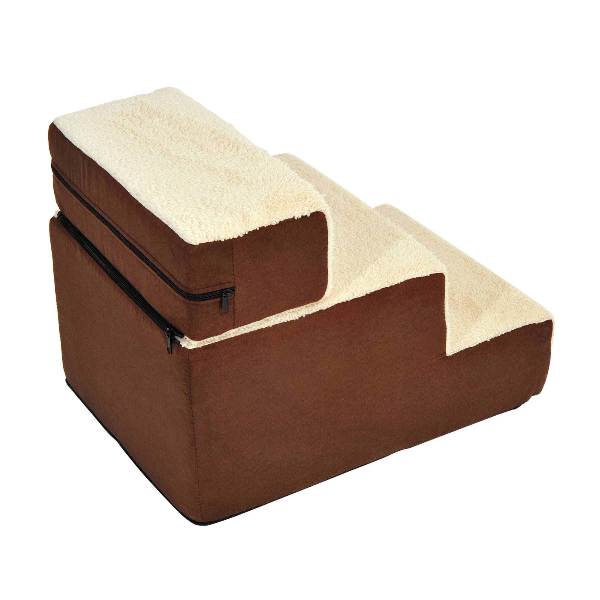 Escalier pour animaux chien chat 3 marches, chats/chiens, peluche beige, 54x40x39cm - Image 10