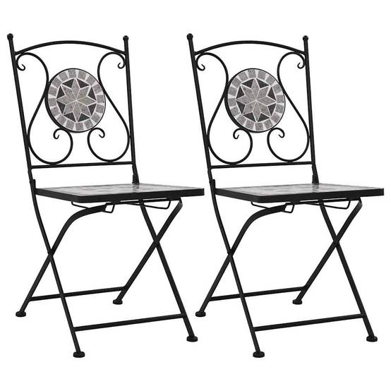 Lot de 2 Chaises de Bistrot Mosaïque Céramique et Fer Forgé pour Balcon Jardin Gris – ComfortXL Outdoor Living - Image 1