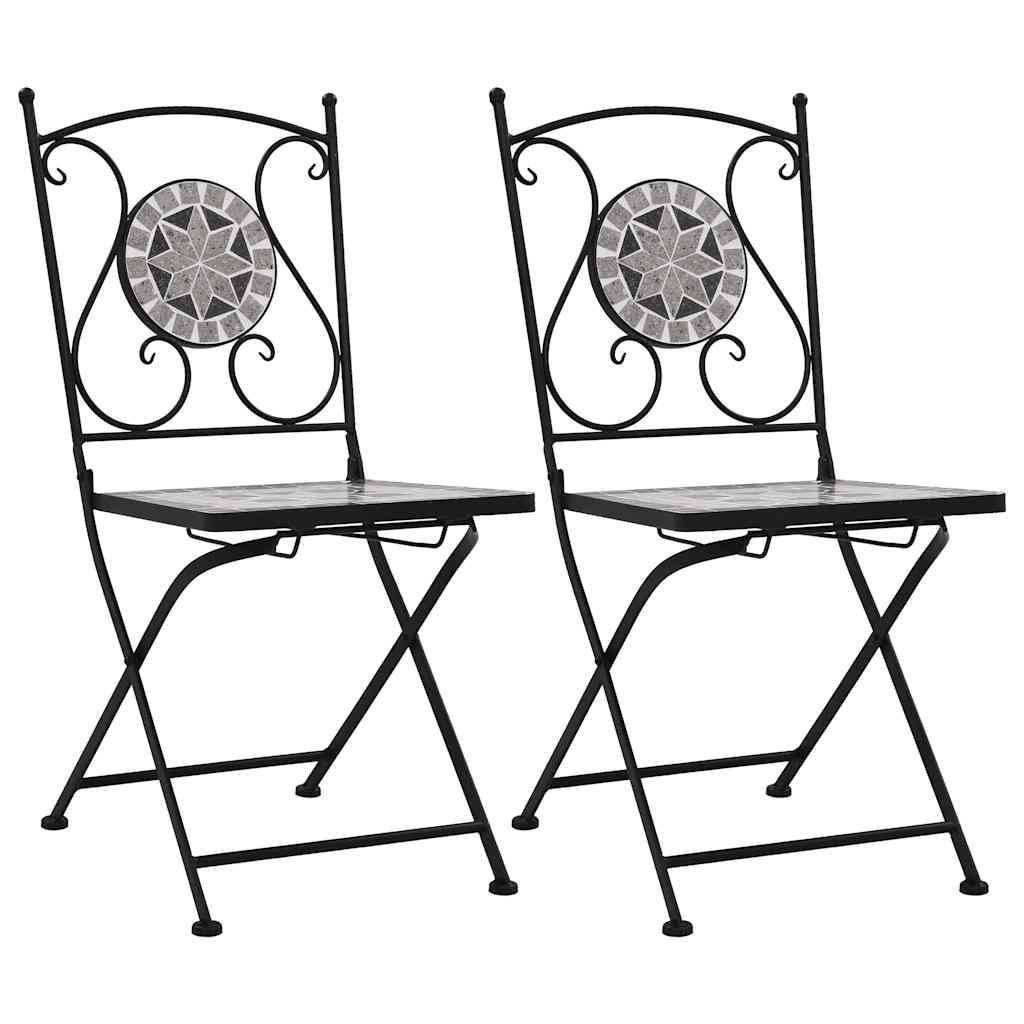 Lot de 2 Chaises de Bistrot Mosaïque Céramique et Fer Forgé pour Balcon Jardin Gris – ComfortXL Outdoor Living - Image 1
