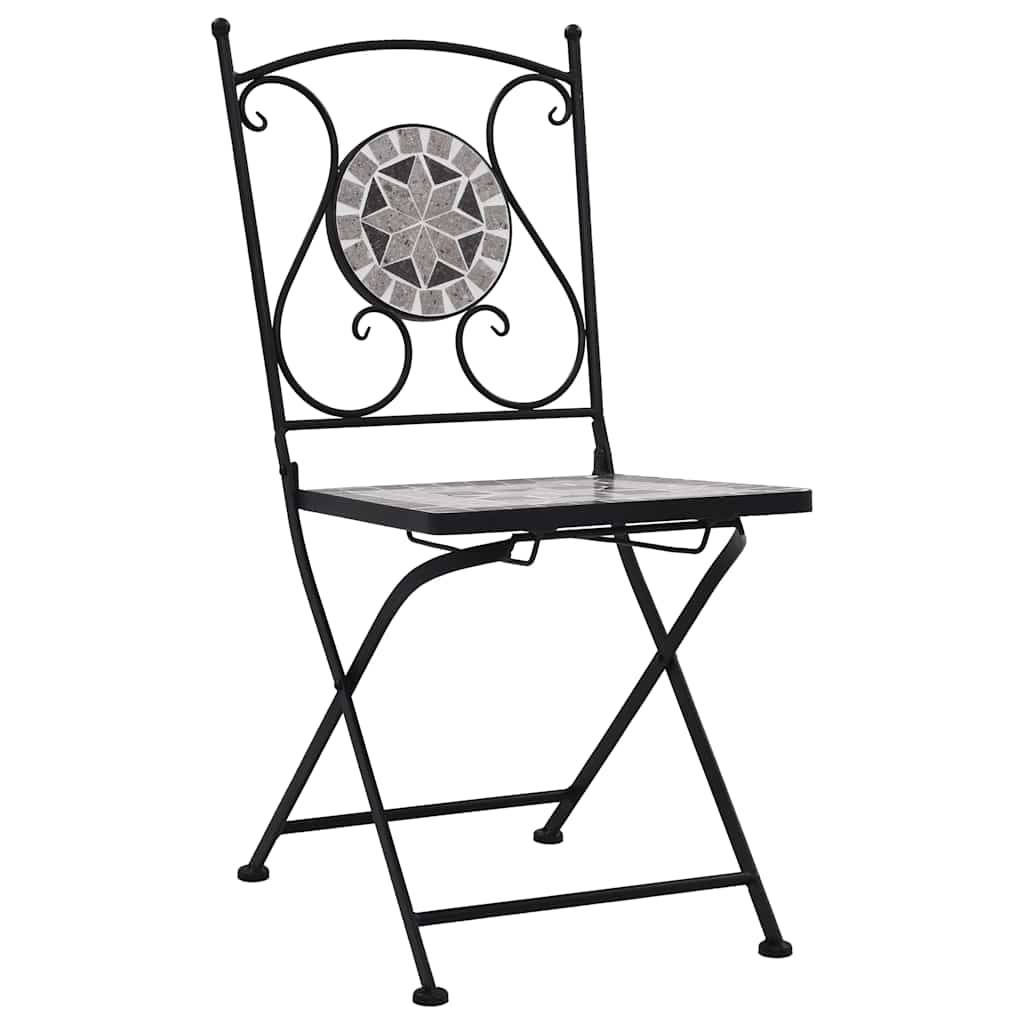 Lot de 2 Chaises de Bistrot Mosaïque Céramique et Fer Forgé pour Balcon Jardin Gris – ComfortXL Outdoor Living - Image 2