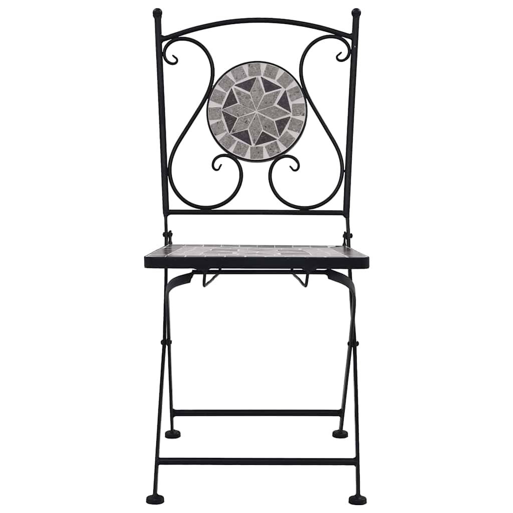 Lot de 2 Chaises de Bistrot Mosaïque Céramique et Fer Forgé pour Balcon Jardin Gris – ComfortXL Outdoor Living - Image 3
