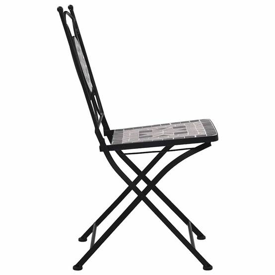 Lot de 2 Chaises de Bistrot Mosaïque Céramique et Fer Forgé pour Balcon Jardin Gris – ComfortXL Outdoor Living - Image 6