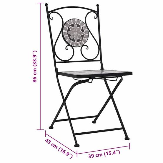 Lot de 2 Chaises de Bistrot Mosaïque Céramique et Fer Forgé pour Balcon Jardin Gris – ComfortXL Outdoor Living - Image 5