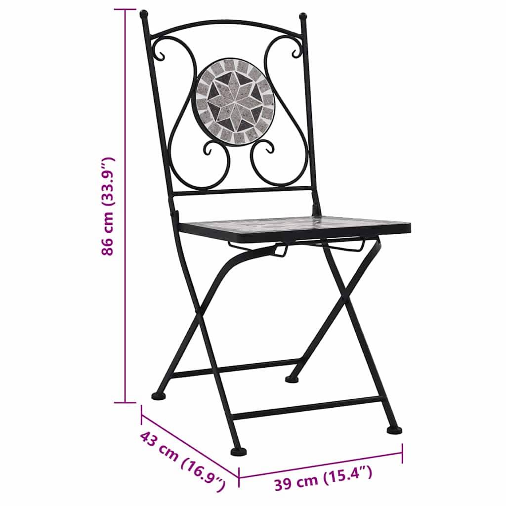 Lot de 2 Chaises de Bistrot Mosaïque Céramique et Fer Forgé pour Balcon Jardin Gris – ComfortXL Outdoor Living - Image 5