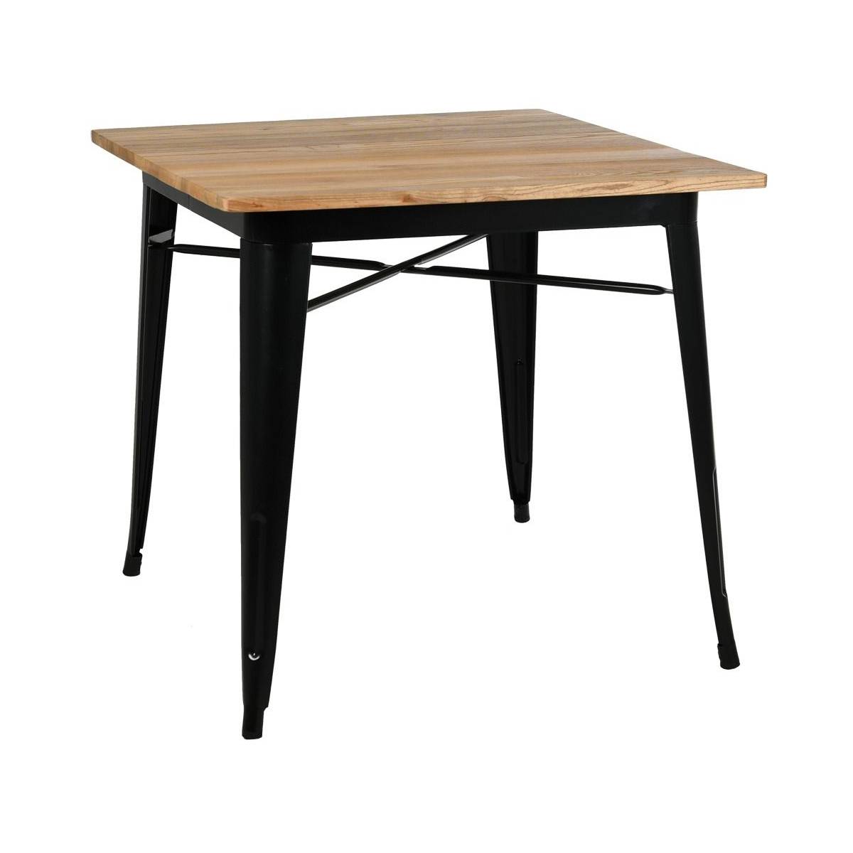 Aubry Gaspard - Table carrée industrielle en métal et bois d'orme huilé - Image 1