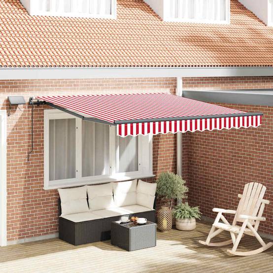 Store Banne Manuel LED Toile Tissu Anti-UV avec Éclairage Intégré pour Balcon Rouge Blanc 300x250cm – ComfortXL Outdoor Living - Image 1