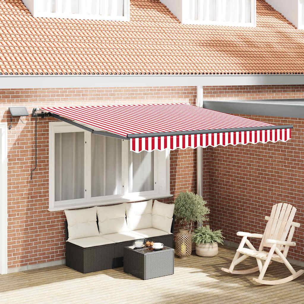 Store Banne Manuel LED Toile Tissu Anti-UV avec Éclairage Intégré pour Balcon Rouge Blanc 300x250cm – ComfortXL Outdoor Living - Image 1