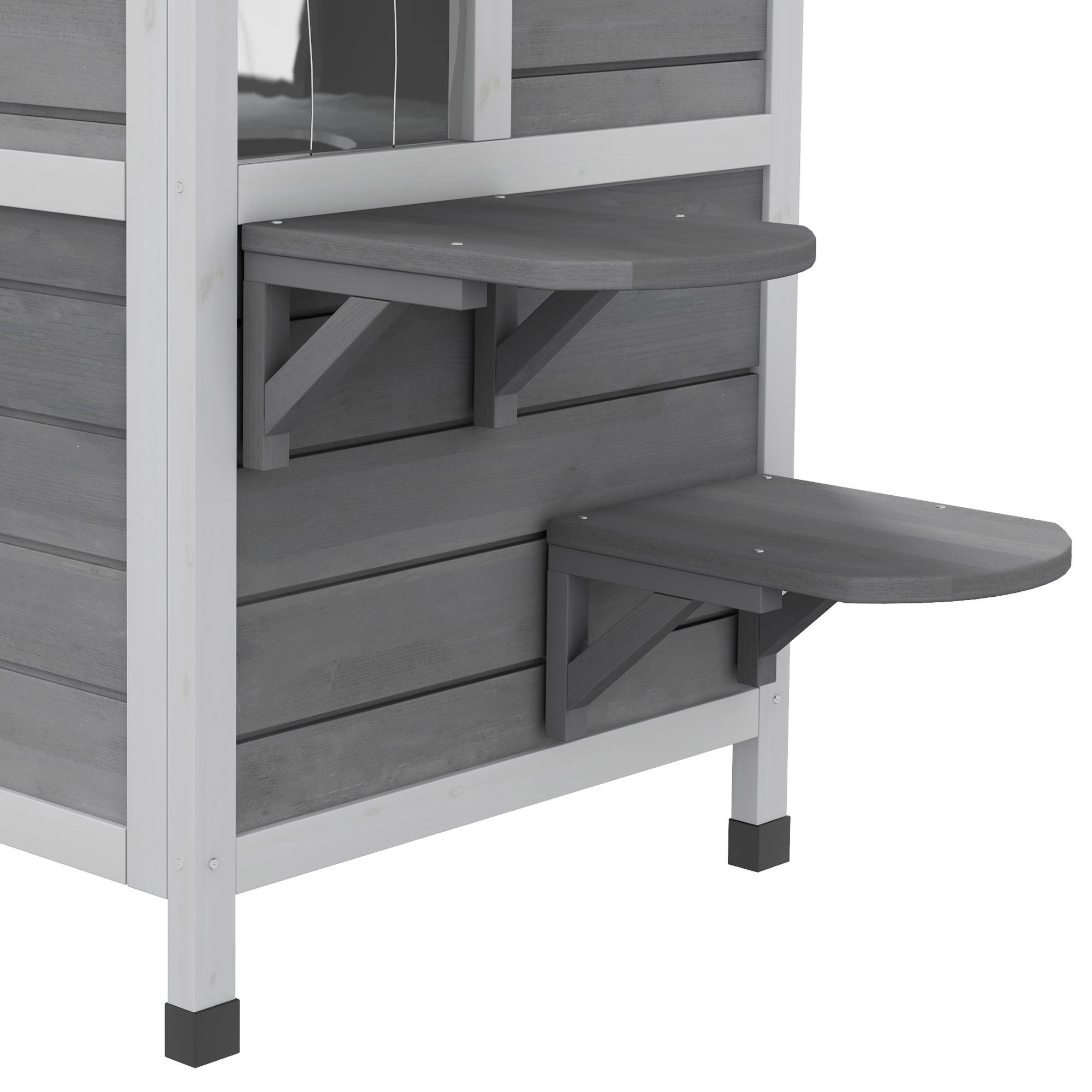 ComfortXL - Maison pour chat extérieur en bois de sapin gris 99,5 x 76 x 91 cm avec 2 étages et toit ouvrant bitumé - Image 9