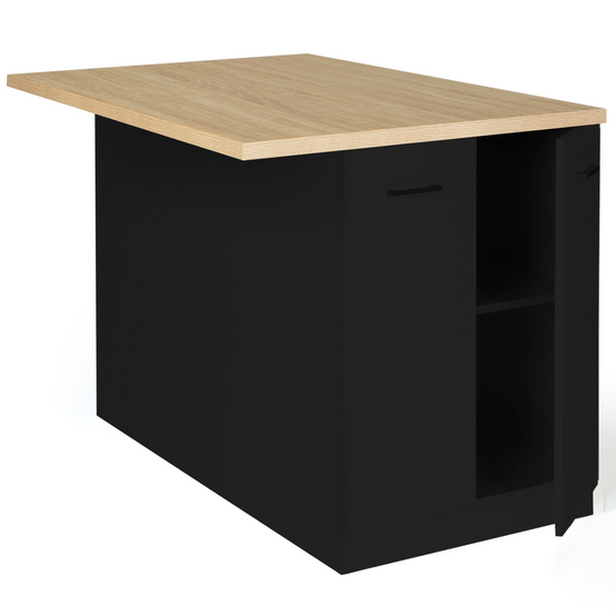 Ilot central IVO 120 cm bois noir avec plan de travail façon hêtre - Image 5