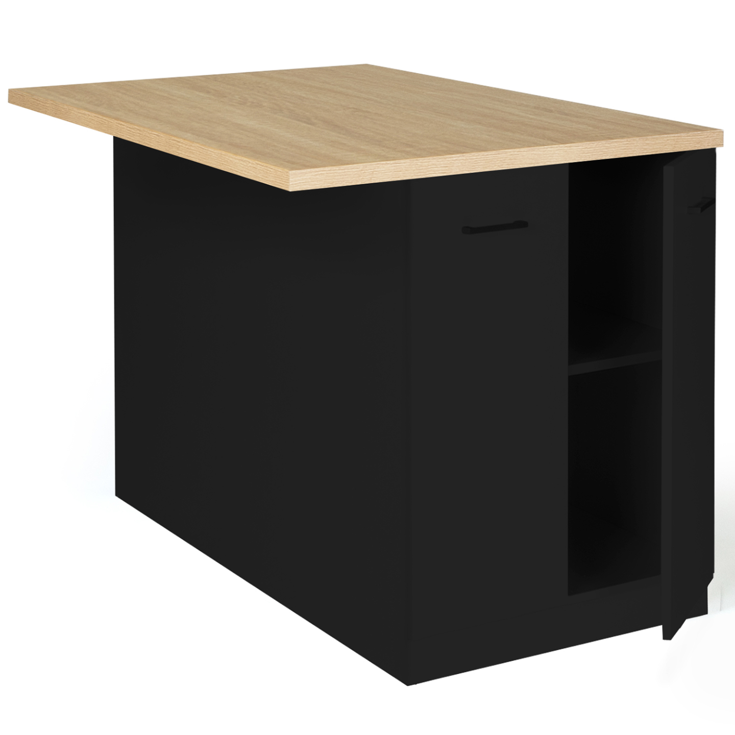 Ilot central IVO 120 cm bois noir avec plan de travail façon hêtre - Image 5