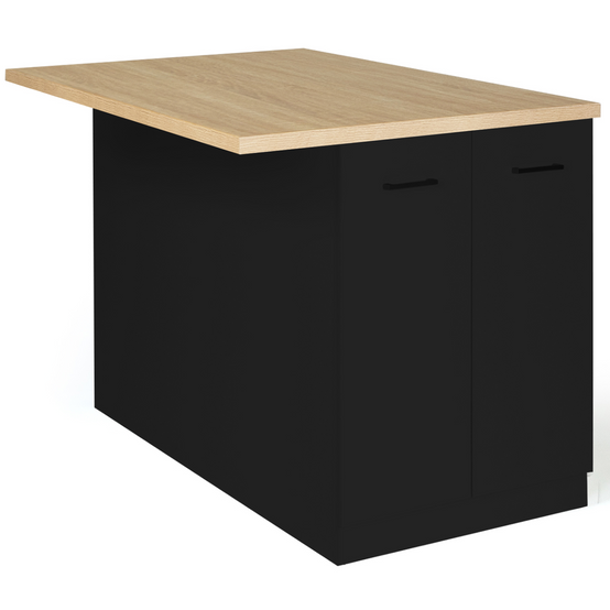 Ilot central IVO 120 cm bois noir avec plan de travail façon hêtre - Image 1