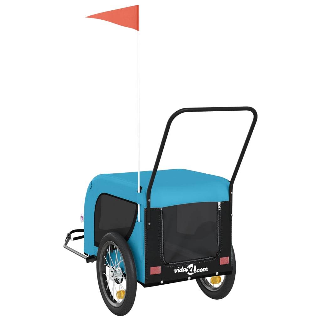 Remorque de vélo pour animaux fer et tissu bleu et noir 125 x 63 x 66 cm - PANGIVO - Image 7