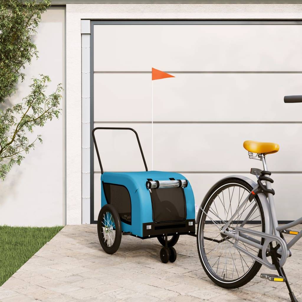 Remorque de vélo pour animaux fer et tissu bleu et noir 125 x 63 x 66 cm - PANGIVO - Image 1
