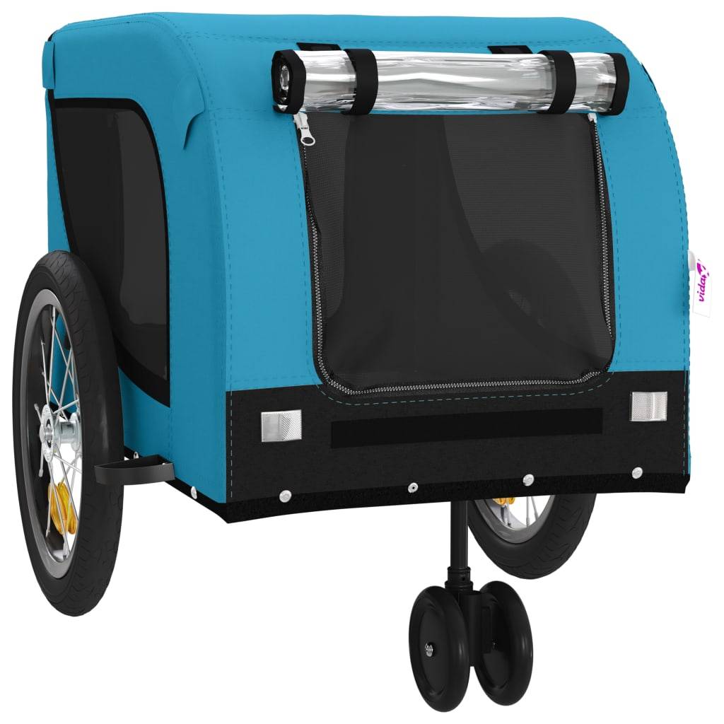 Remorque de vélo pour animaux fer et tissu bleu et noir 125 x 63 x 66 cm - PANGIVO - Image 4