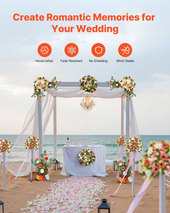 VEVOR Composition Florale Artificielle Autoportante Mariage Lot de 4 45x25x25 cm - Image 6