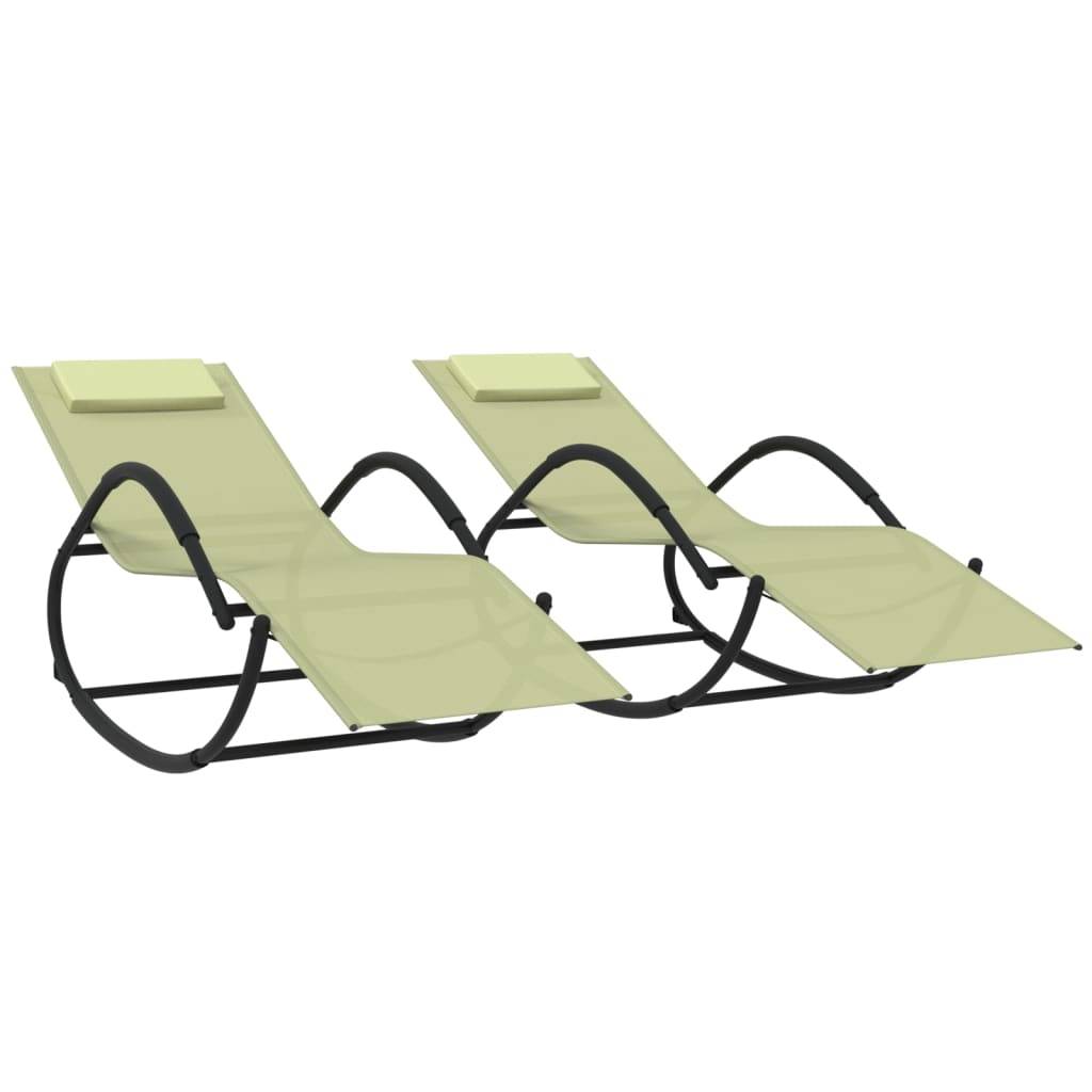 Helloshop26 - Lot de deux chaises longues à bascule acier et textilène crème - Image 1