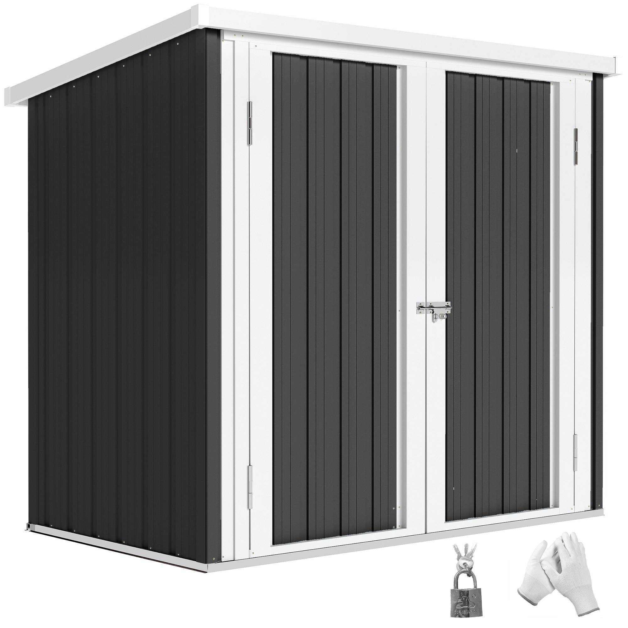 Abri de jardin en tôle d'acier avec double porte, 147 x 86 x 134 cm, noir et blanc - Image 1